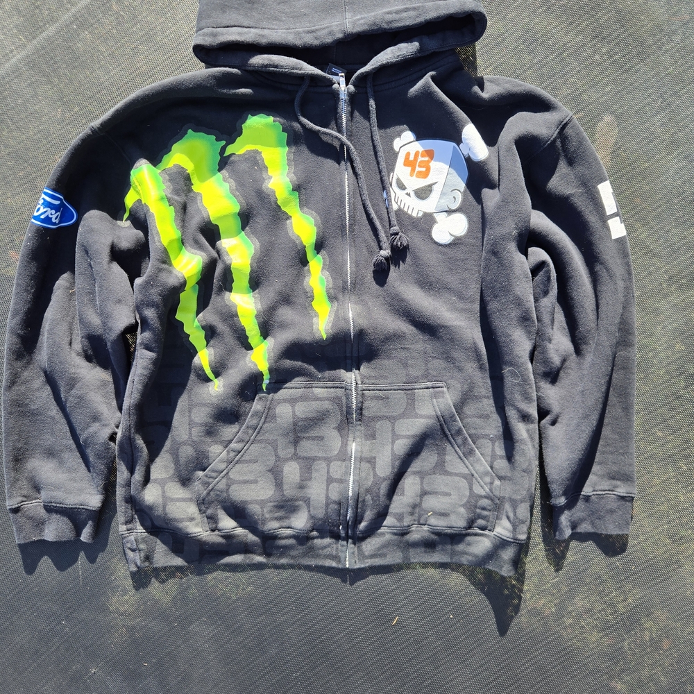 DC Black Zip-Up Performance Hoodie with Neon Green Monster Graphic